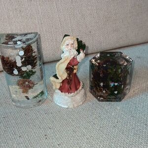 Santa Figurine and Decorative Blocks Set